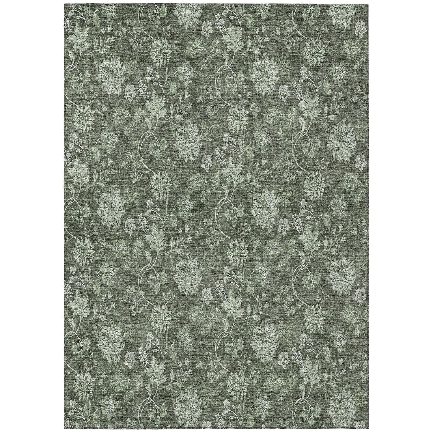 Olive Floral Pattern Indoor Outdoor Area Rug 2'6" x 3'10"