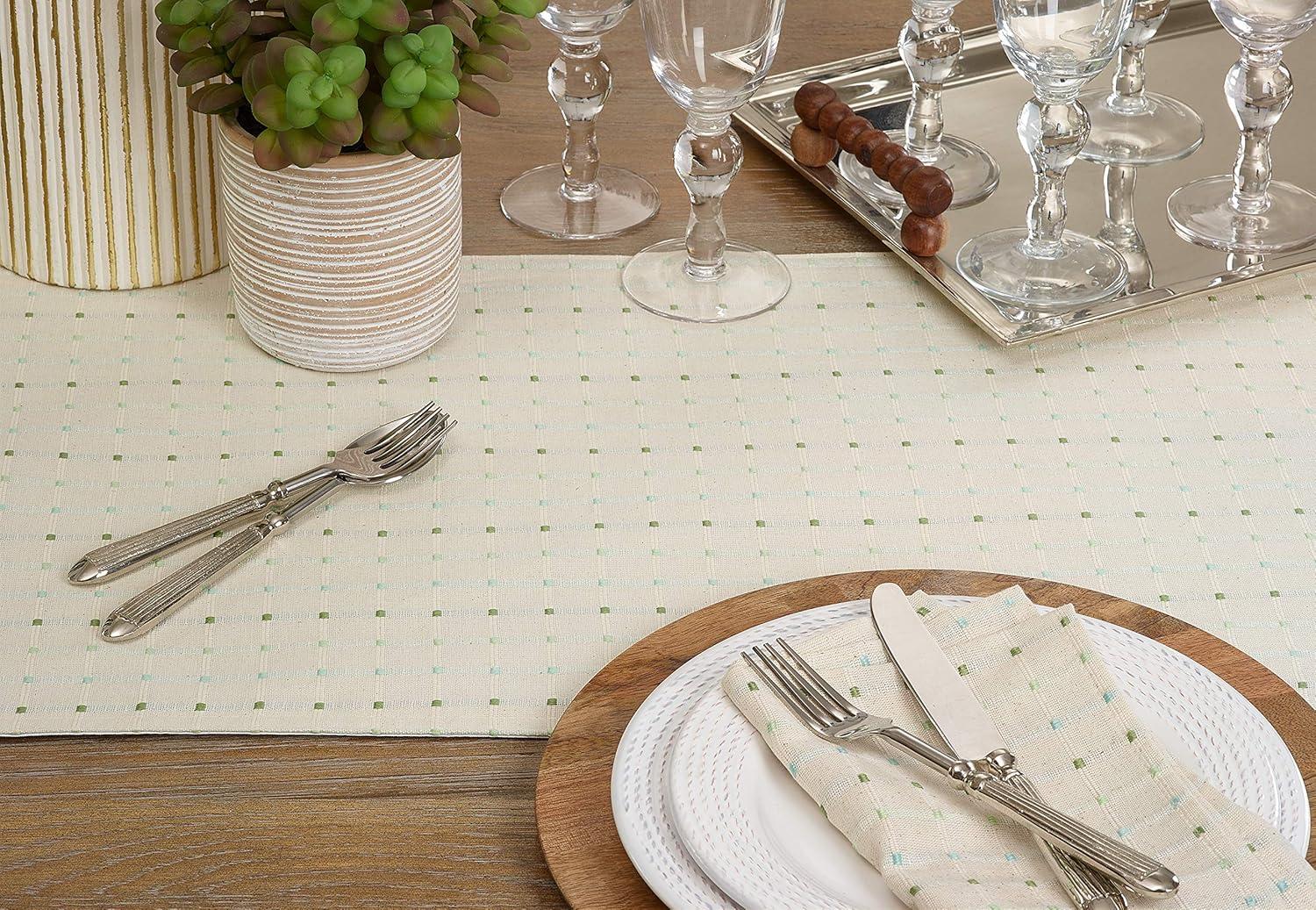 White Cotton Blend Stitched Line Table Runner