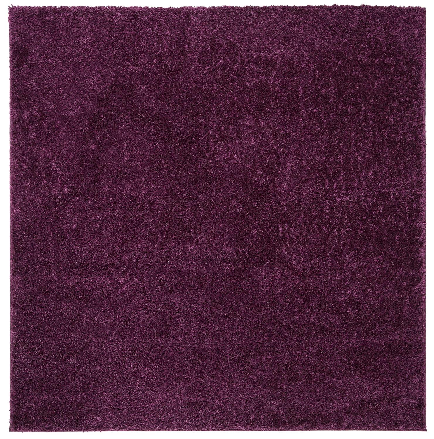 SAFAVIEH August Carlene Solid Plush Shag Area Rug, Purple, 5'3" x 5'3" Square
