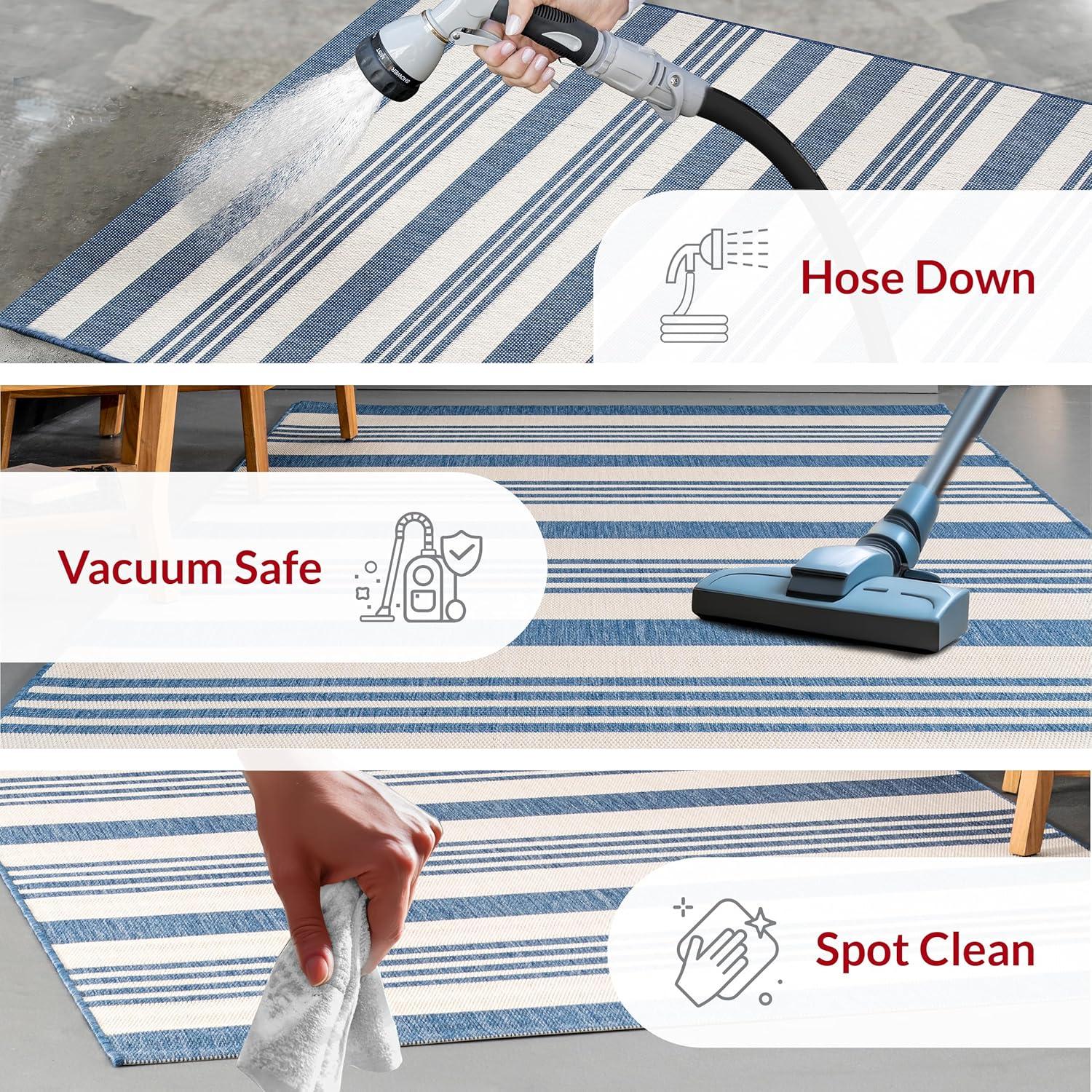 Nuloom Robin Striped 10x13 Indoor/Outdoor Area Rug for Living Room Patio Deck Front Porch Kitchen, Blue/Ivory