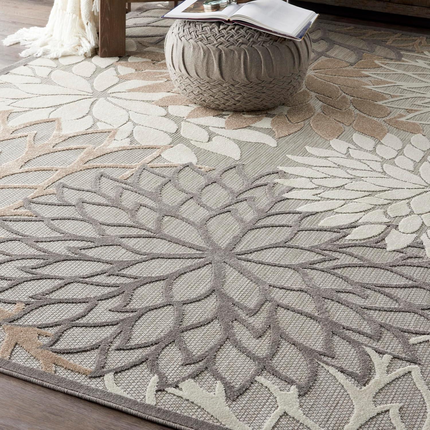 Nourison Aloha Floral Bloom Flatweave High-Low Indoor Outdoor Area Rug Natural 7' x 10'
