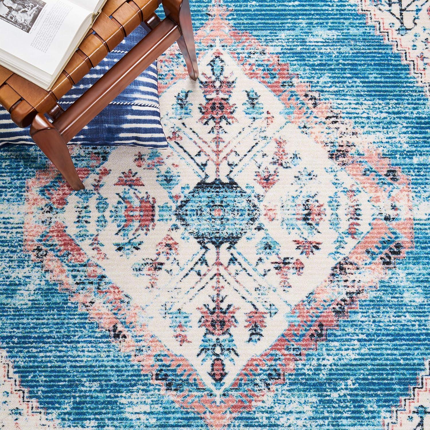 Journey JNY149 Power Loomed Machine Washable Slip Resistant Area Rug - Ivory/Blue - 8'9"x12' - Safavieh