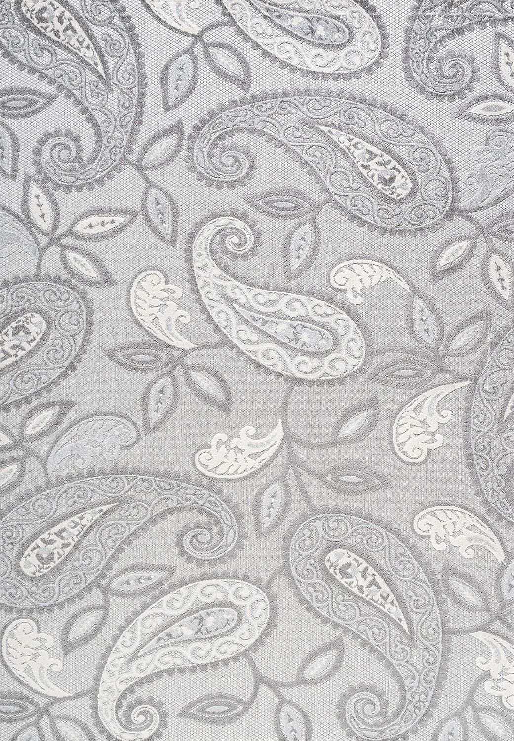 Paisley Light Gray & Ivory Boho Indoor/Outdoor Rug - 3x5 Feet