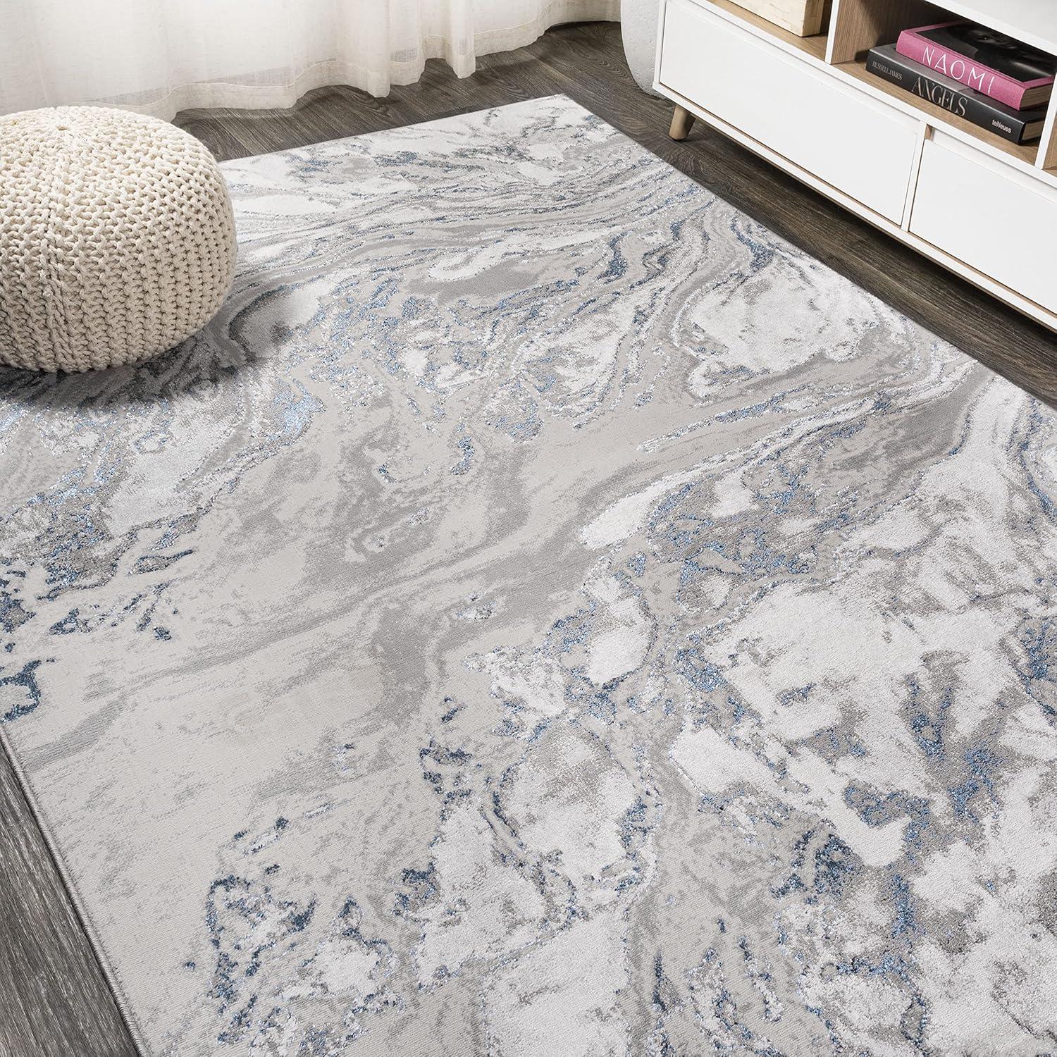 5'x8' Swirl Marbled Abstract Area Rug, Gray/Blue - JONATHAN Y