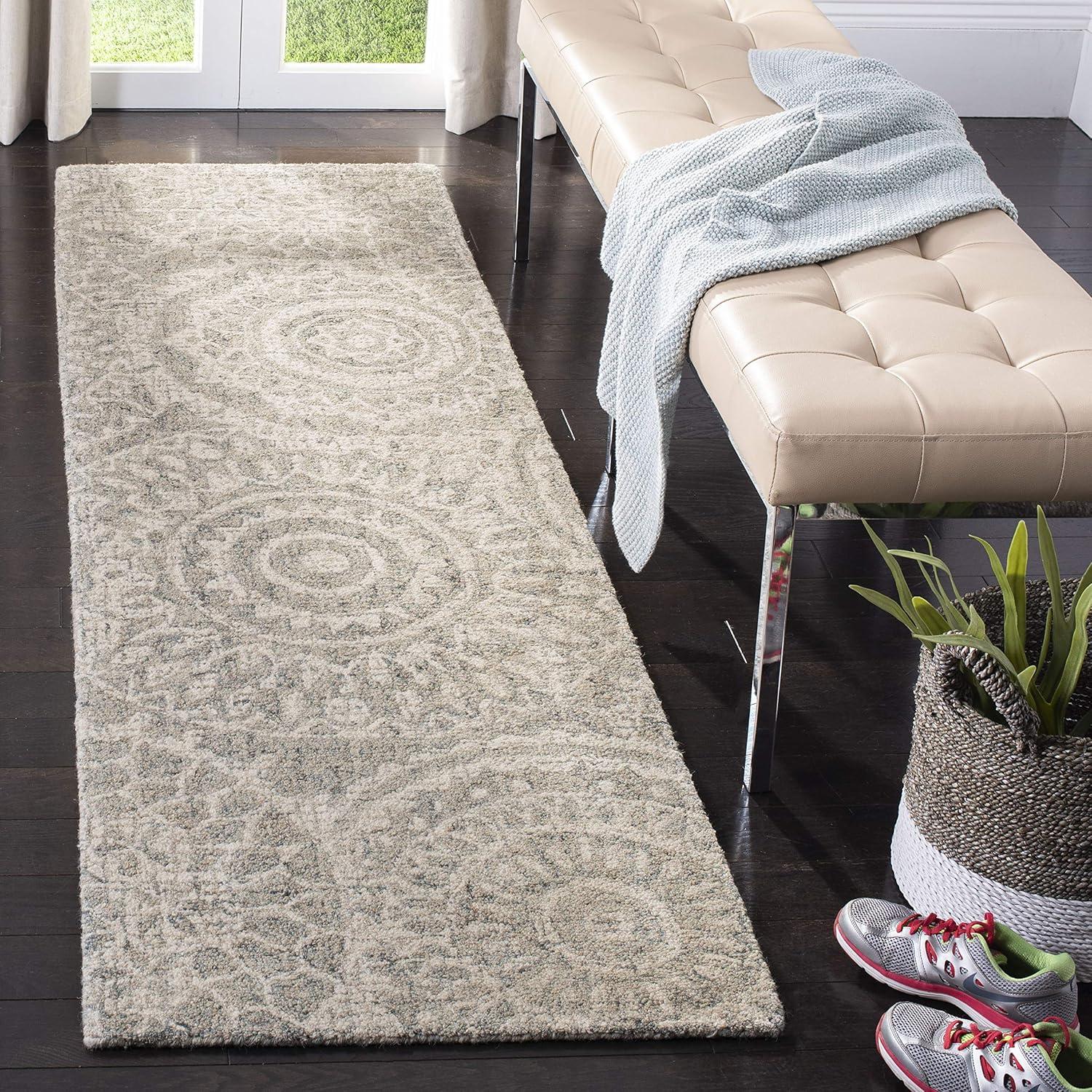Abstract ABT205 Handmade Indoor Runner - Ivory/Grey - 2'-3"x8' - Safavieh