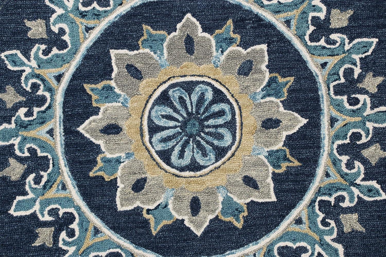 LR Home Wren 5' Round Blue Medallion Indoor Area Rug