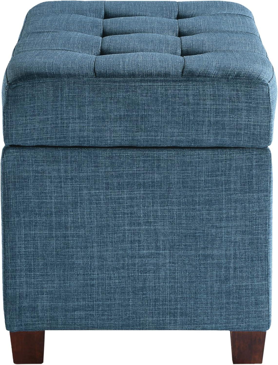 Blue Tufted Fabric Storage Ottoman with Plywood Frame