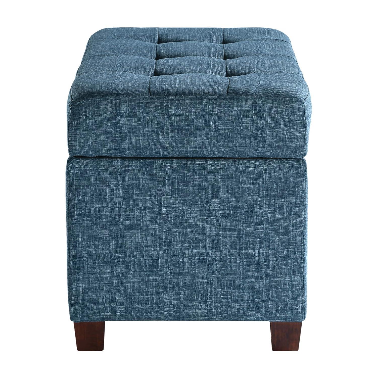 Blue Tufted Fabric Storage Ottoman with Plywood Frame