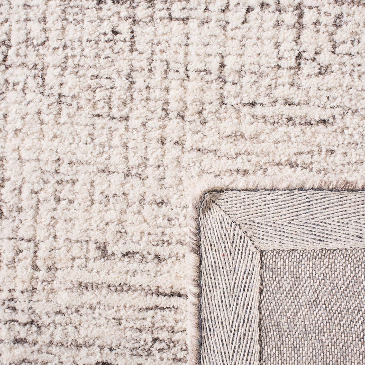 Handmade Ivory & Grey Abstract Wool Area Rug, 11' x 15'