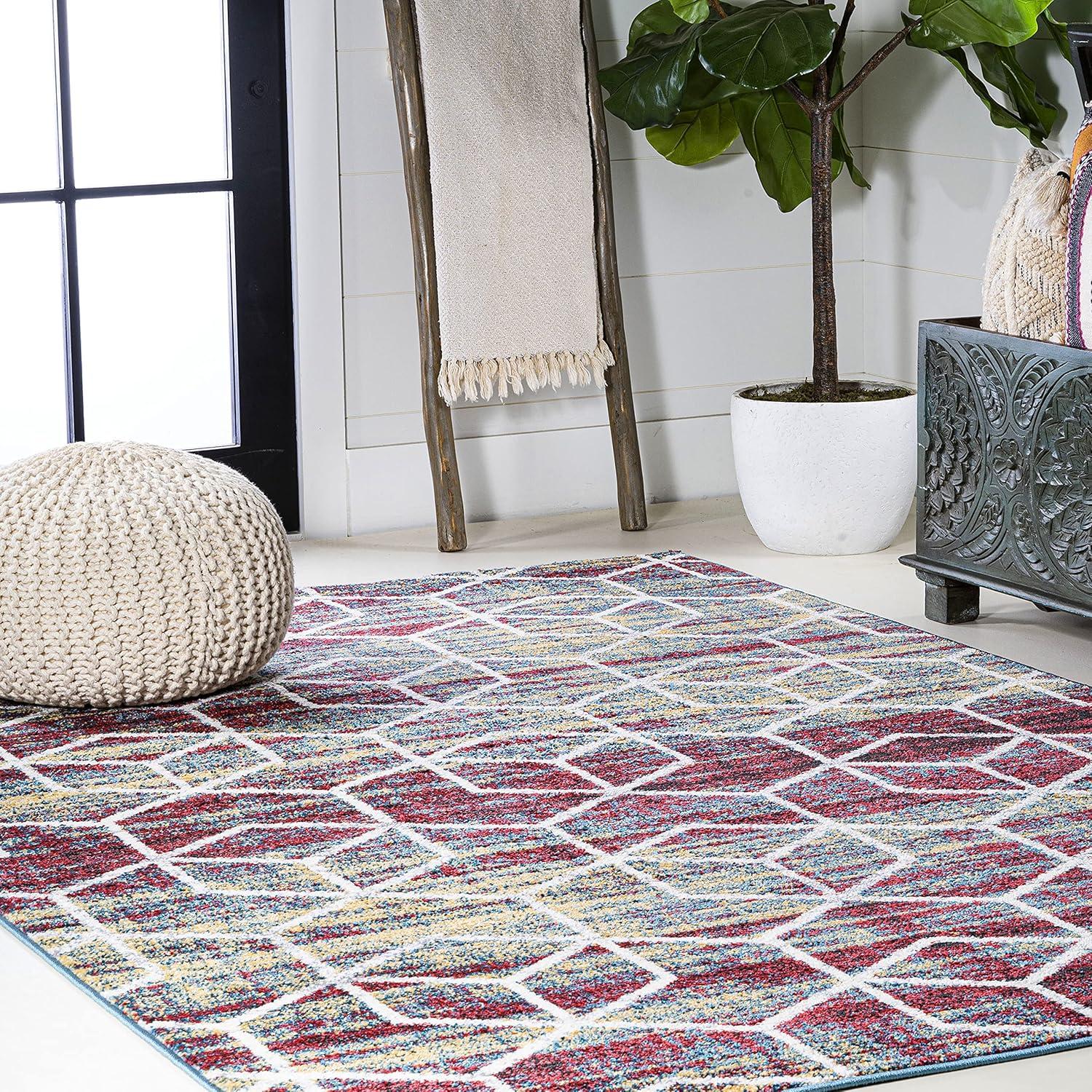 4'x6' Tumbling Blocks Modern Geometric Area Rug, Multi/White - JONATHAN Y