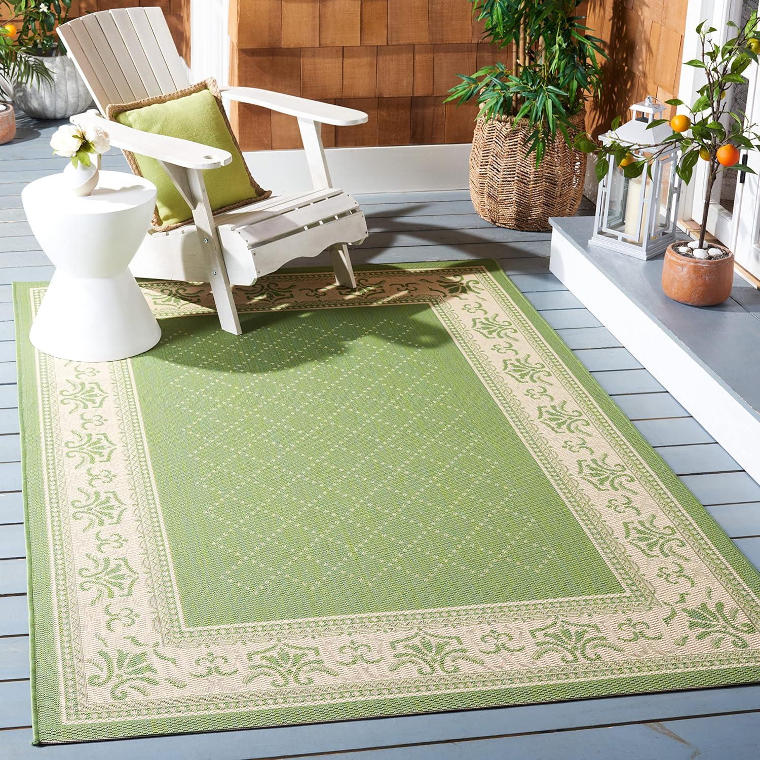 SAFAVIEH Courtyard Eva Traditional Indoor/Outdoor Area Rug, 9' x 12', Olive/Natural