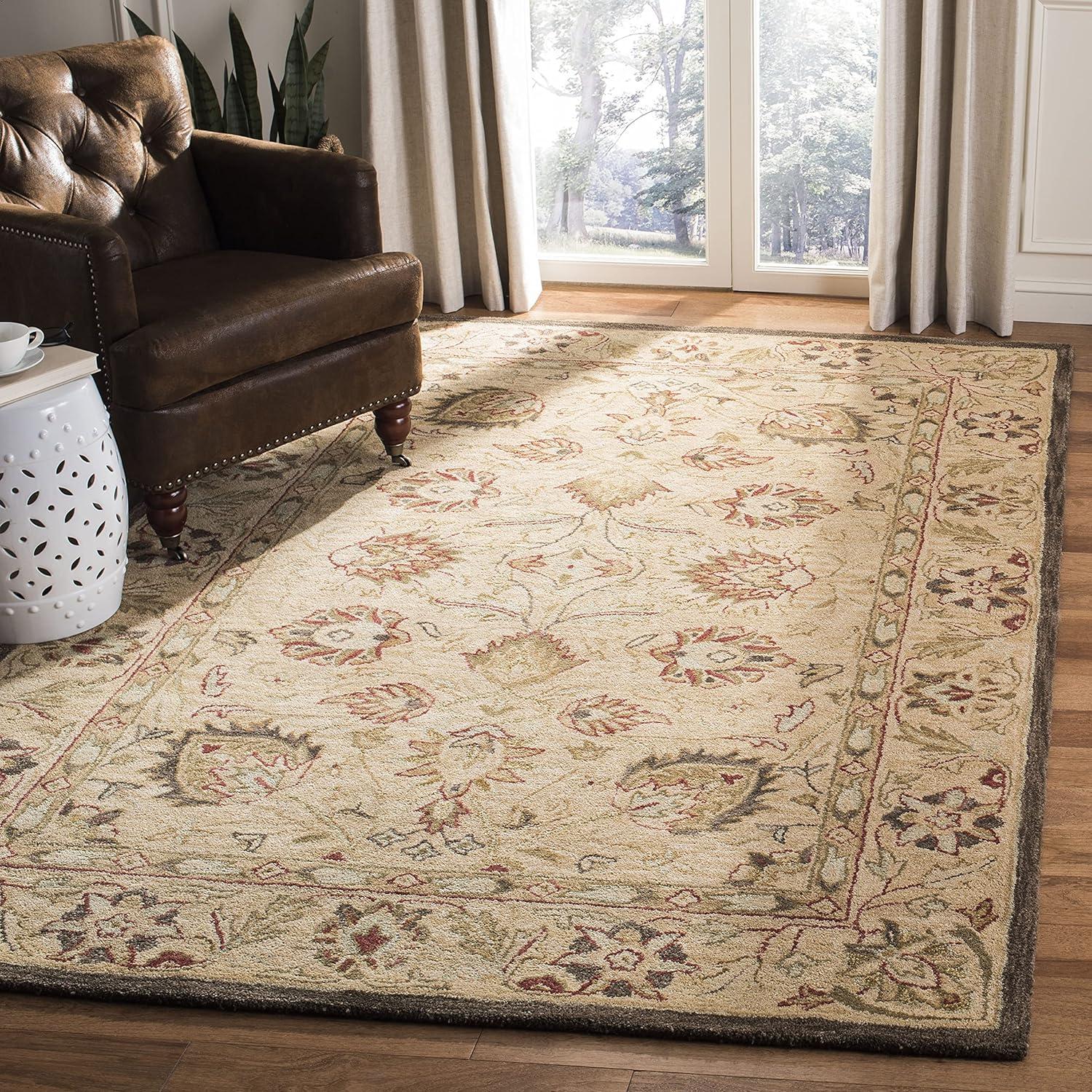 Ivory Floral Handmade Wool Rectangular Area Rug