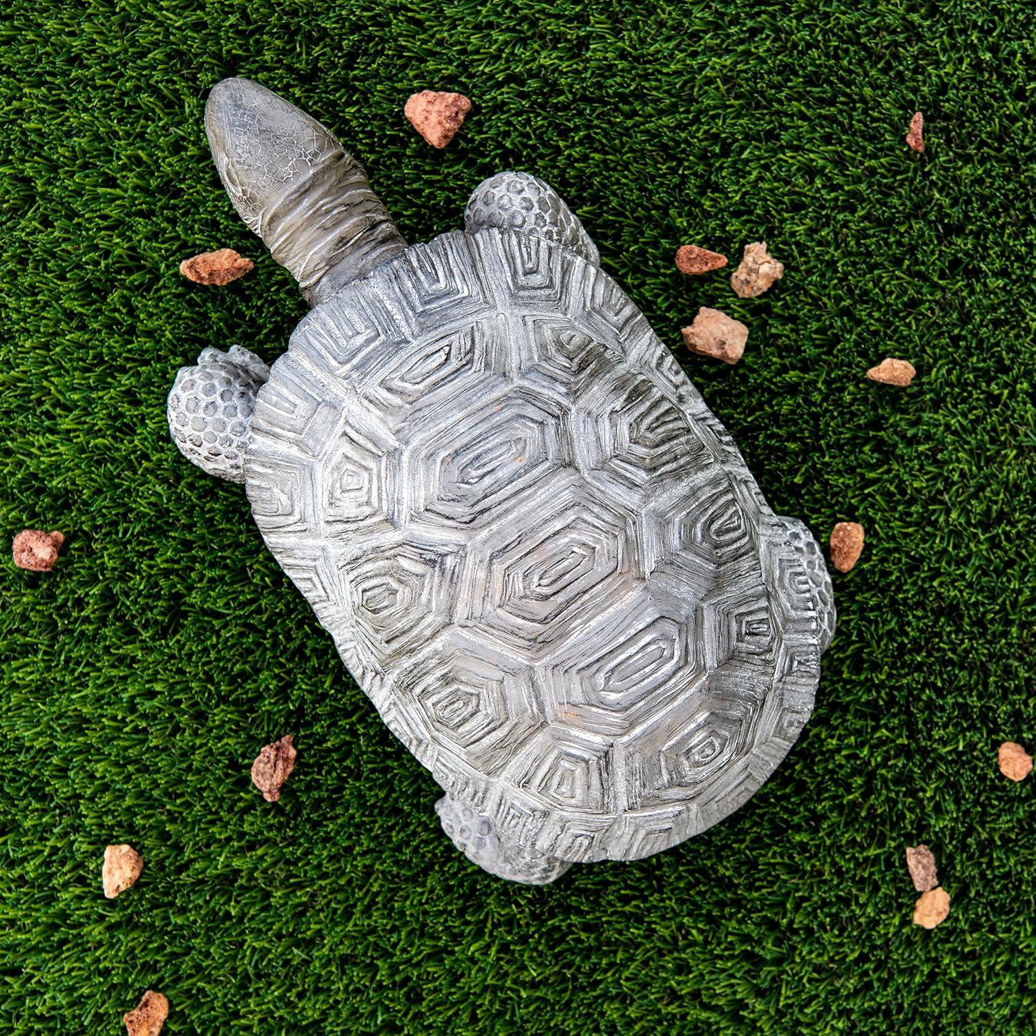 16.1" Grey Polystone Walking Turtle Statue for Indoor Outdoor Decor