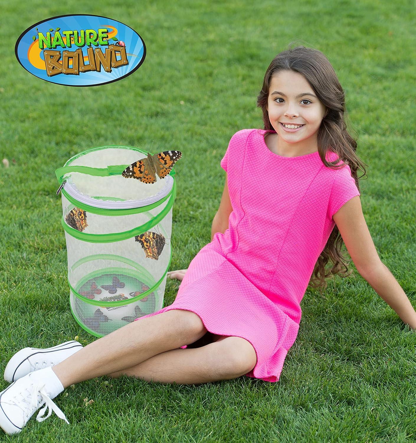 Nature Bound Butterfly Growing Kit - Live Caterpillar to Butterfly Project for Kids - Includes Voucher for Caterpillars, Green Pop-Up, Durable Nylon