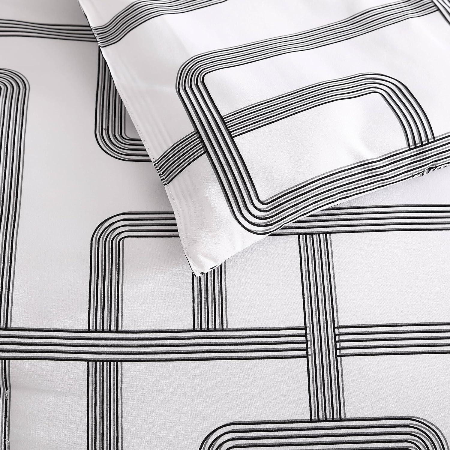 Mainline White/Black Microfiber Reversible Duvet Cover Set