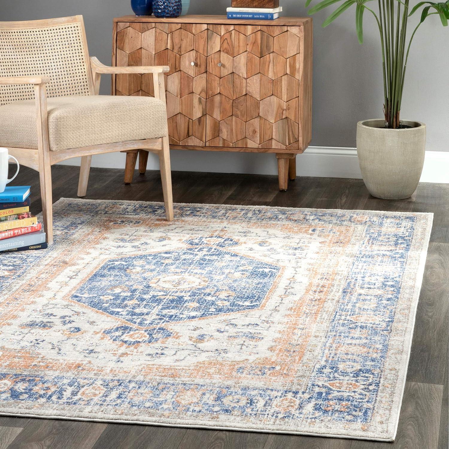 Nuloom Jacquie Oriental/Persian 8x11 Indoor Area Rug for Living Room Bedroom Dining Room Kitchen, Blue/Ivory