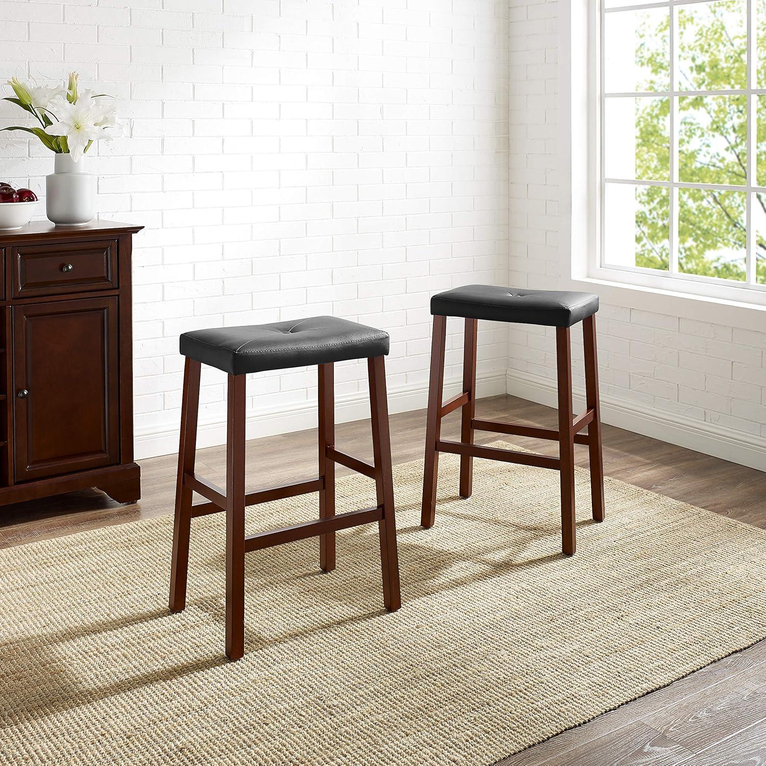 Vintage Mahogany Saddle Seat Bar Stool, 29-inch, Set of 2