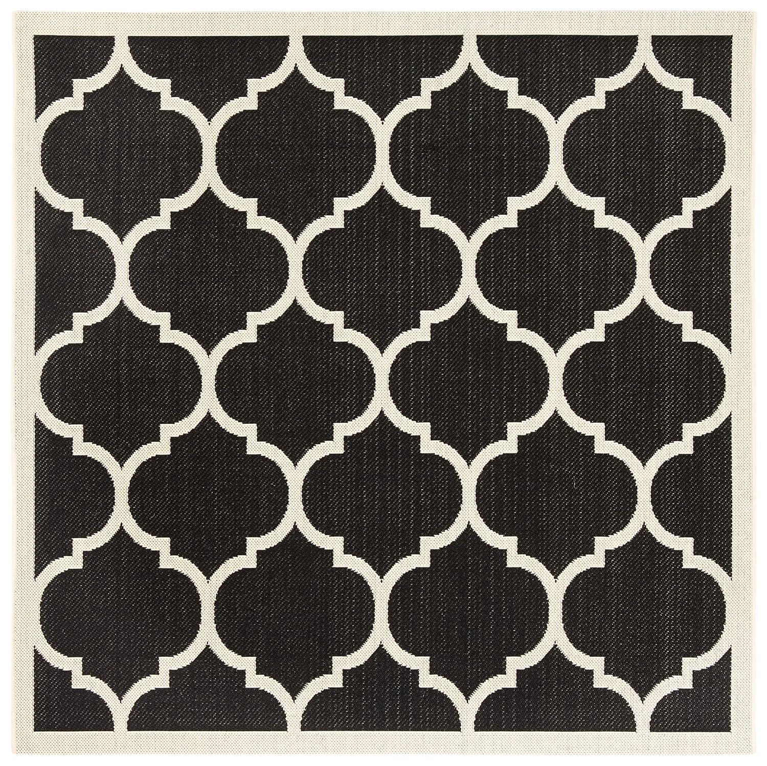 Courtyard CY6914 Power Loomed Indoor/Outdoor Area Rug - Black/Beige - 5'3"x5'3" - Safavieh.