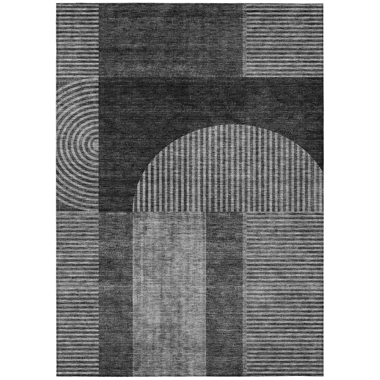 Charcoal Geometric Synthetic Flat Woven Indoor Outdoor Rug 3' x 5'