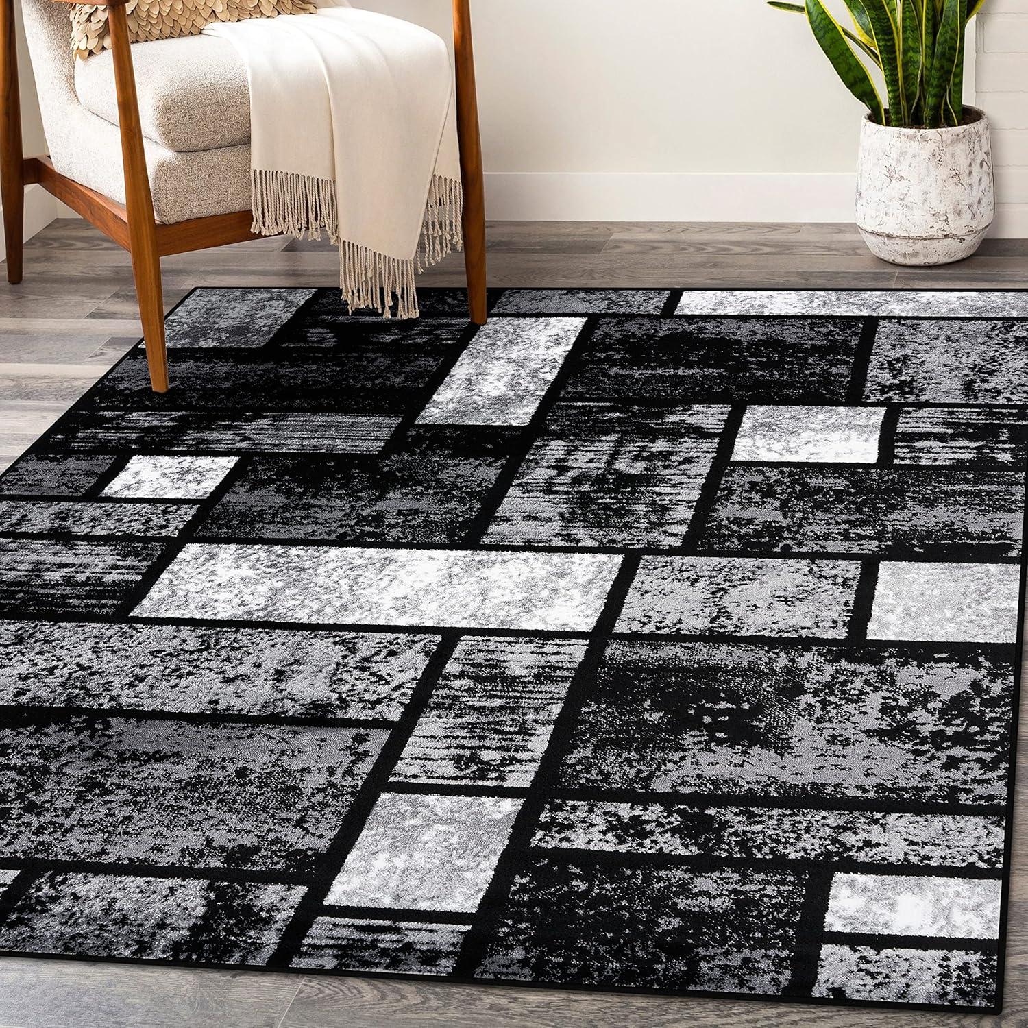 Gray and Black Geometric Modern Area Rug