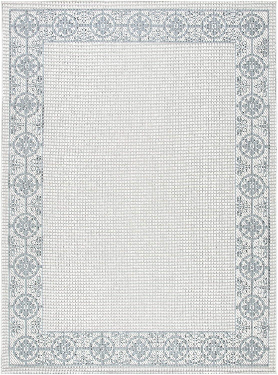 SAFAVIEH Bermuda Zoey Floral Bordered Indoor/Outdoor Area Rug Ivory/Light Blue, 8' x 10'