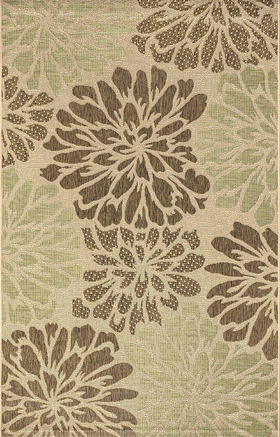 3'x5' Zinnia Modern Floral Textured Weave Indoor/Outdoor Area Rug, Sage/Brown - JONATHAN Y