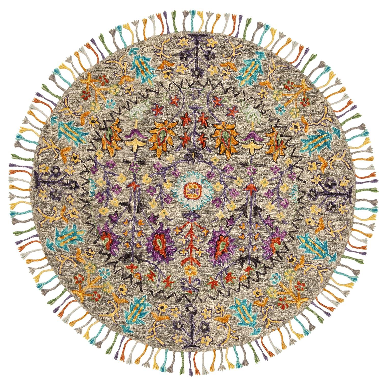 Handmade Gray Wool Tufted Reversible Round Rug, 6' Diameter