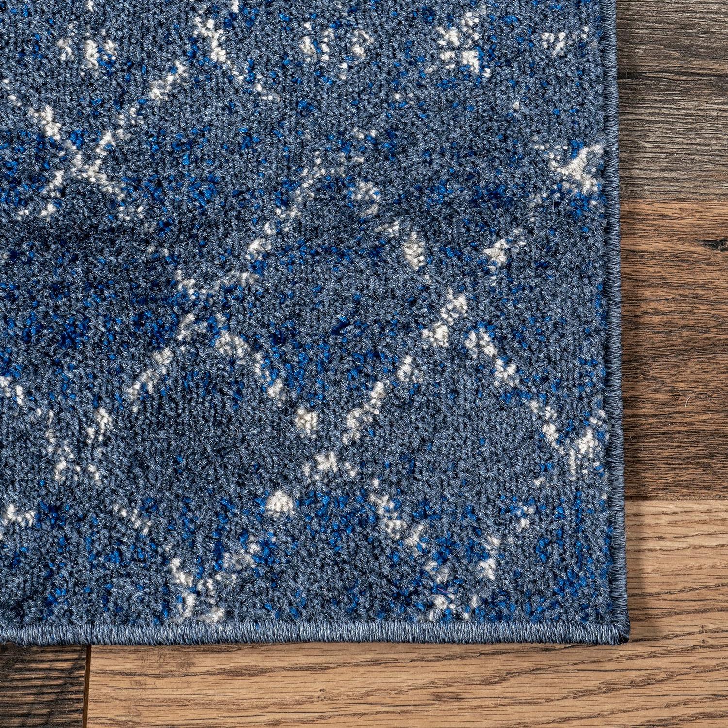 Moroccan Dark Blue 5' x 7' Reversible Synthetic Area Rug