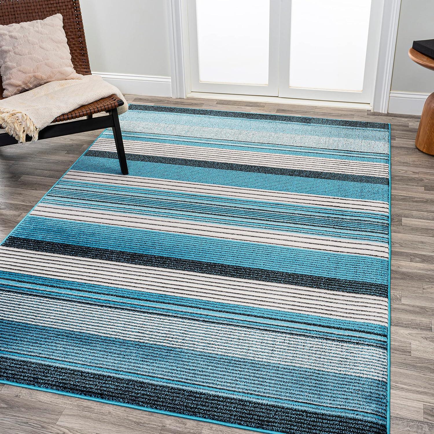 Coastal Charm Blue Stripe Synthetic 3' x 5' Area Rug