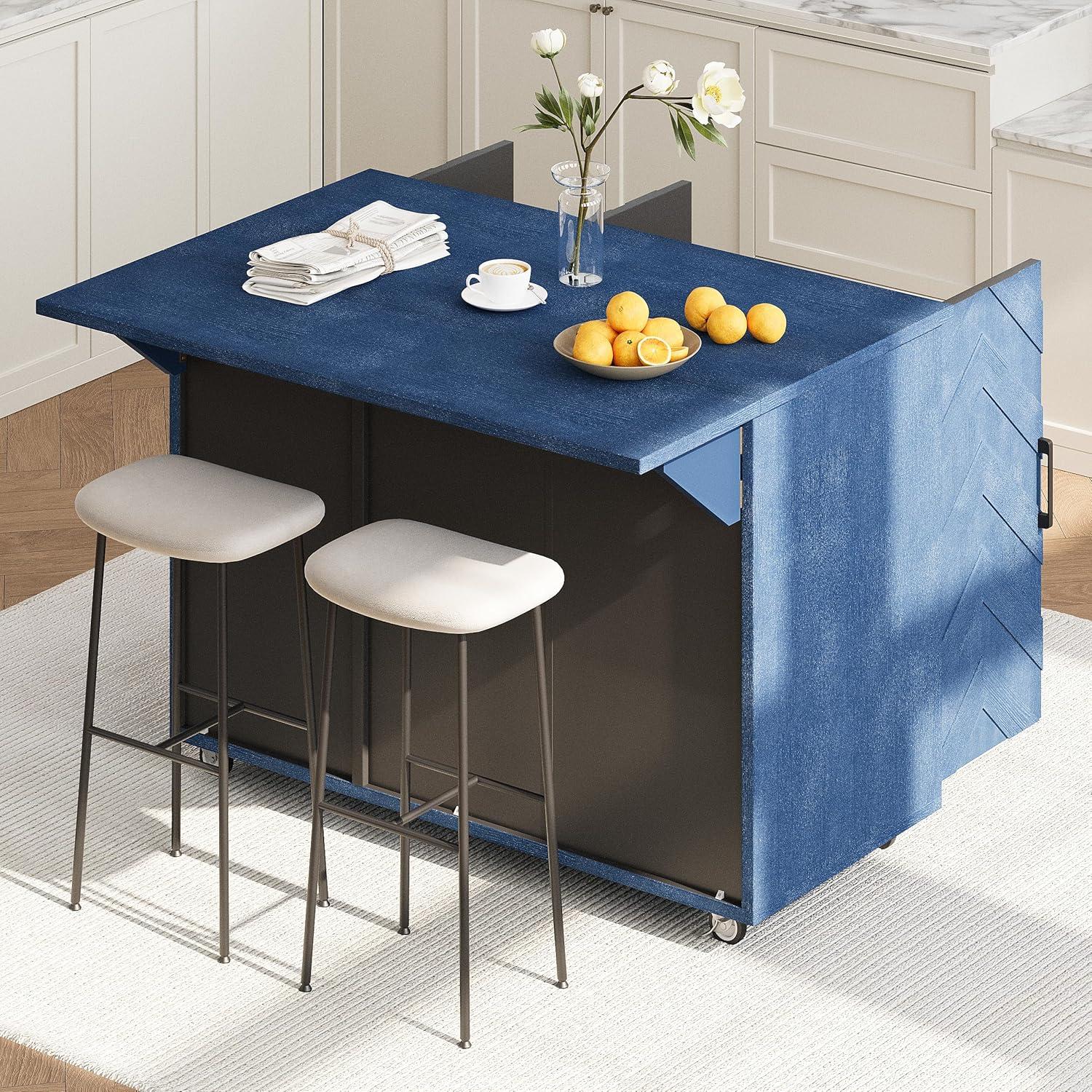 Ball & Cast Kitchen Island with Internal Storage Rack & Drop Leaf,Rolling Kitchen Cart W/Adjustable Shelves and Towel Rack,for Dining Room,Home,Bar,Champagne