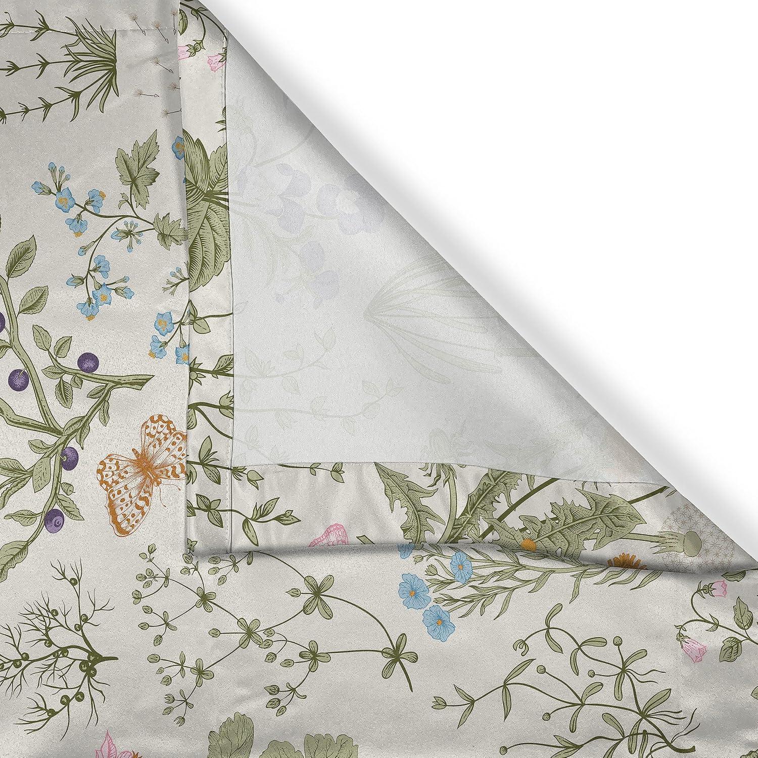 Ambesonne Floral Kitchen Curtains, Vintage Garden Plants, 55"x39", Reseda Green Beige