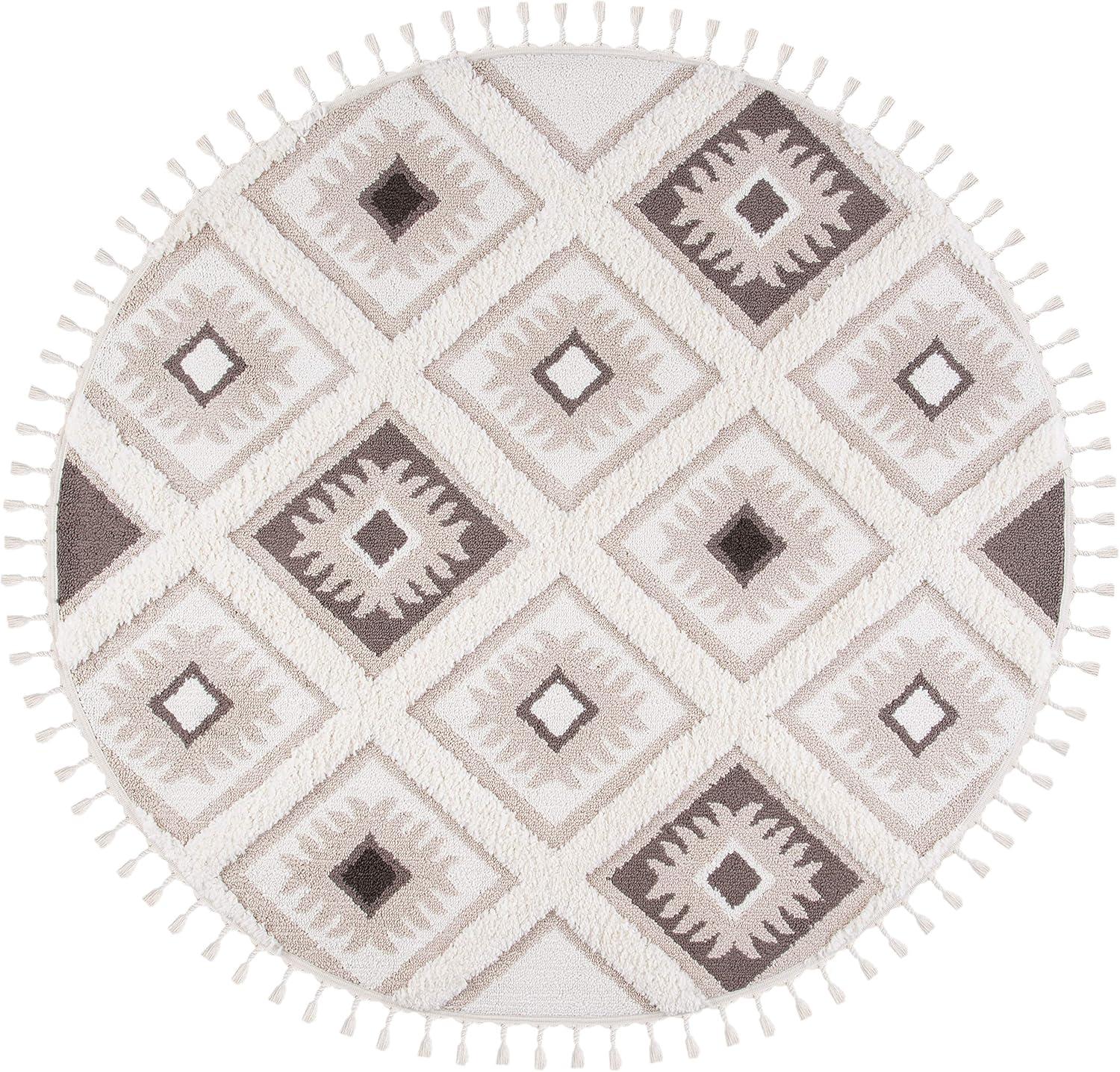 Moroccan Tassel Shag MTS601 Power Loomed Indoor Accent Rug - Ivory/Brown - 4' Round - Safavieh