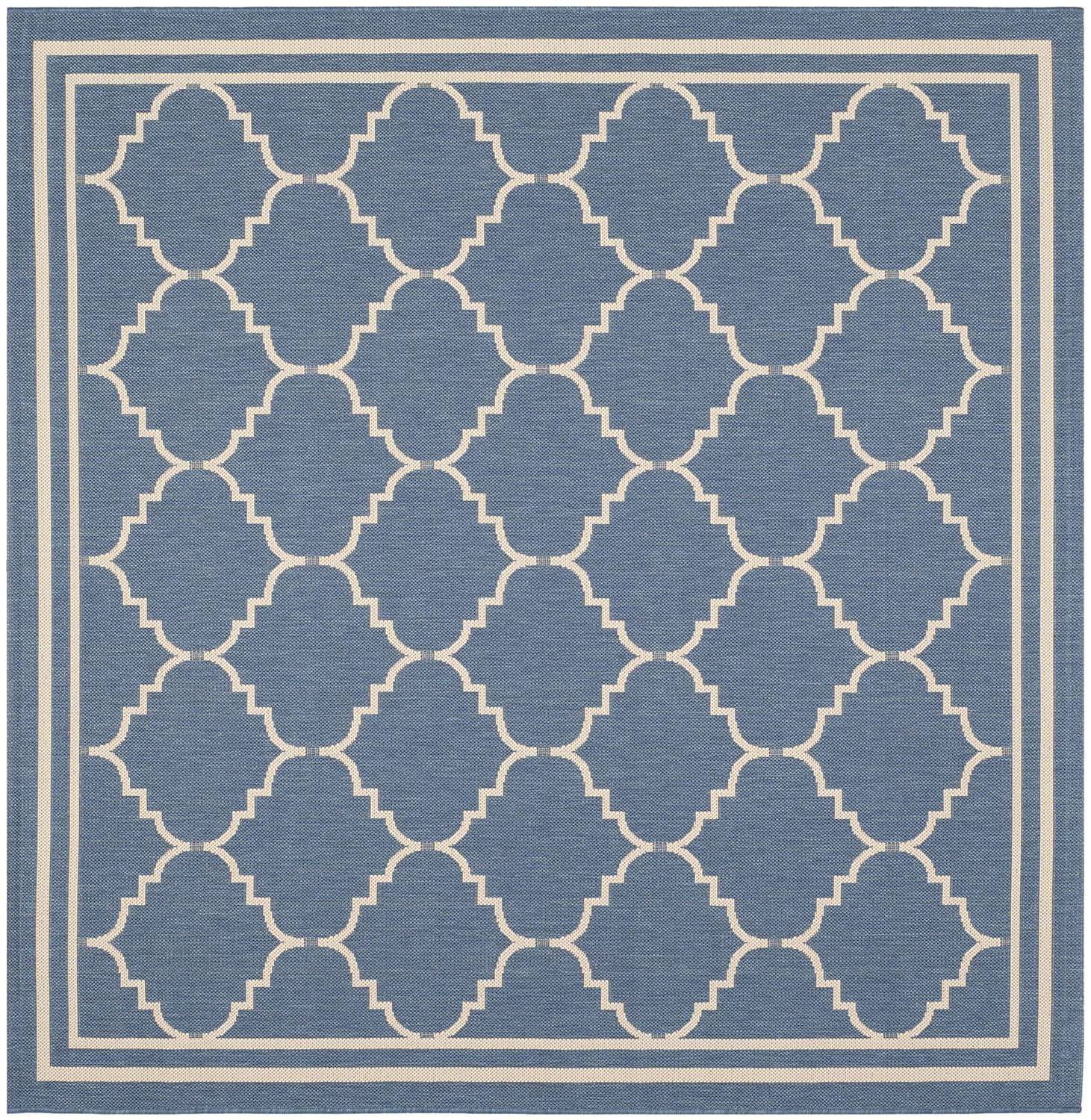 Courtyard CY6889 Power Loomed Indoor and Outdoor Area Rug - Blue/Beige - 6'7"x6'7" - Safavieh