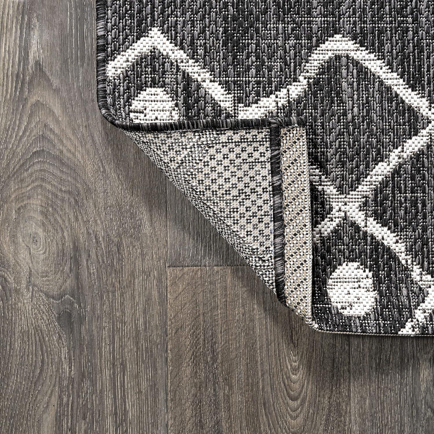 2'x10' Nokat Modern Bohemian Styled Indoor/Outdoor Runner Rug, Black/Ivory - JONATHAN Y