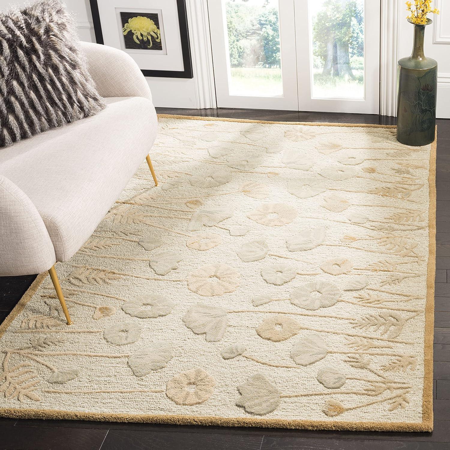 Hand-Tufted Off-White Wool & Viscose Rectangular Accent Rug