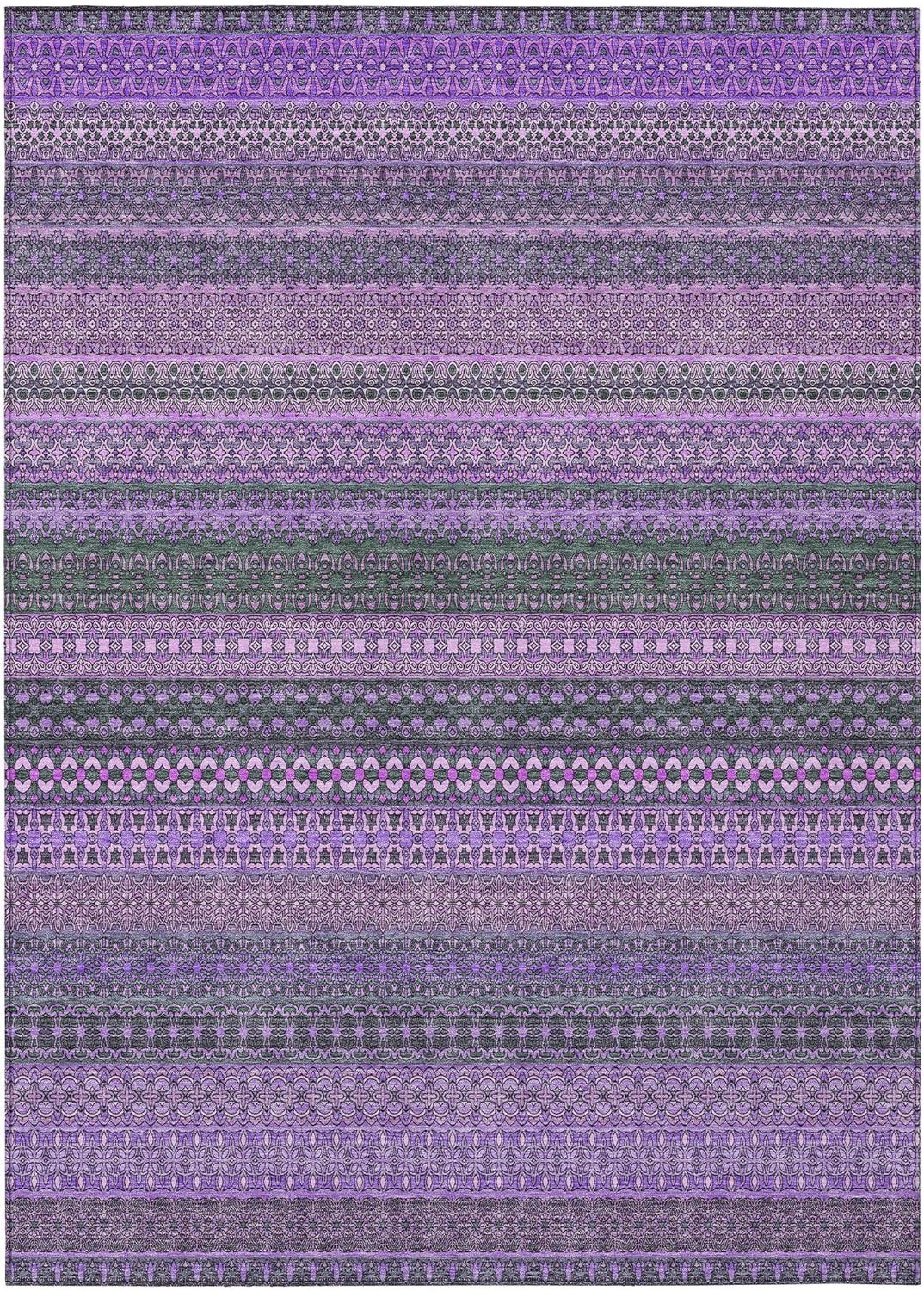 Purple Stripe Synthetic Washable Reversible Area Rug 2'6" x 3'10"