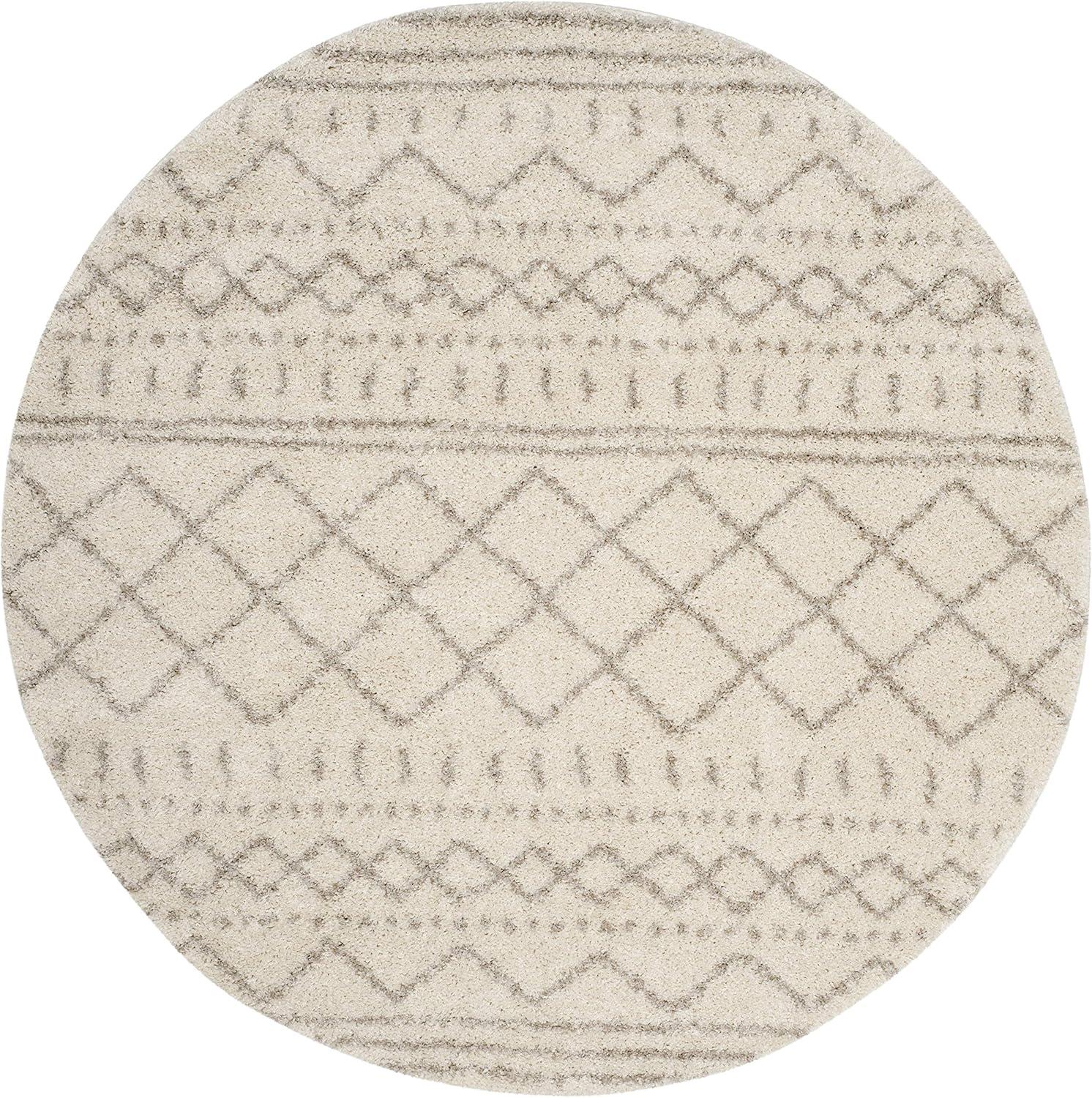 SAFAVIEH Arizona Teagan Geometric Shag Area Rug, Ivory/Beige, 8' x 8' Round
