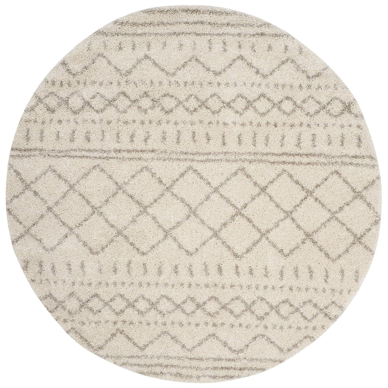 SAFAVIEH Arizona Teagan Geometric Shag Area Rug, Ivory/Beige, 8' x 8' Round