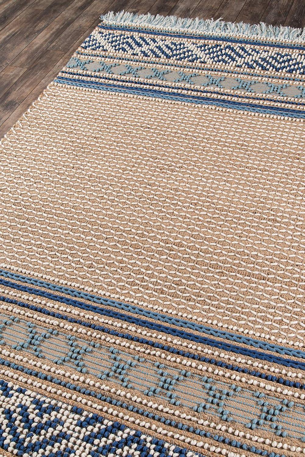 3'9"x5'9" Esme Area Rug Blue - Momeni: Handmade Wool & Jute, Low Pile, Geometric Pattern, Indoor Use