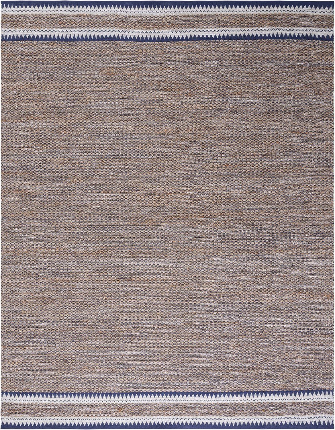 SAFAVIEH Natural Fiber Becky Solid Area Rug, Natural/Navy, 6' x 9'