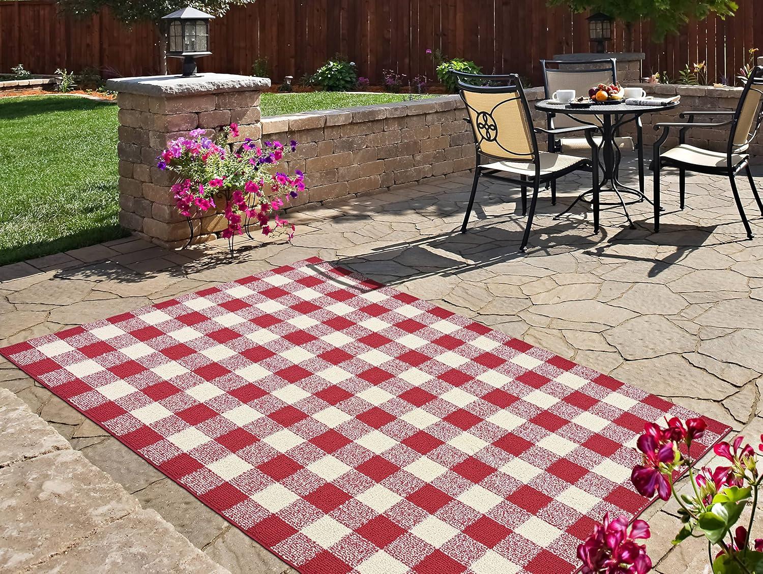 Reversible Tufted Buffalo Plaid 5' x 7' Red Synthetic Rug