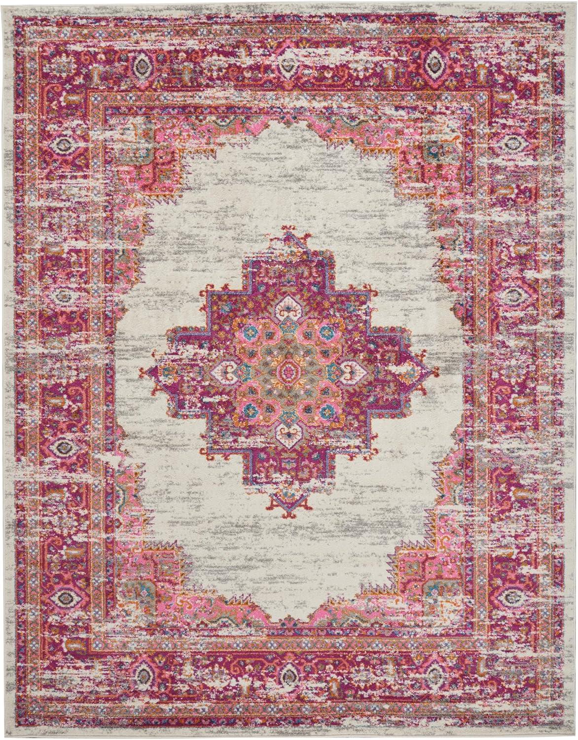 Nourison Passion Medallion Bohemian Indoor Rug Ivory/Fuchsia 8' x 10'