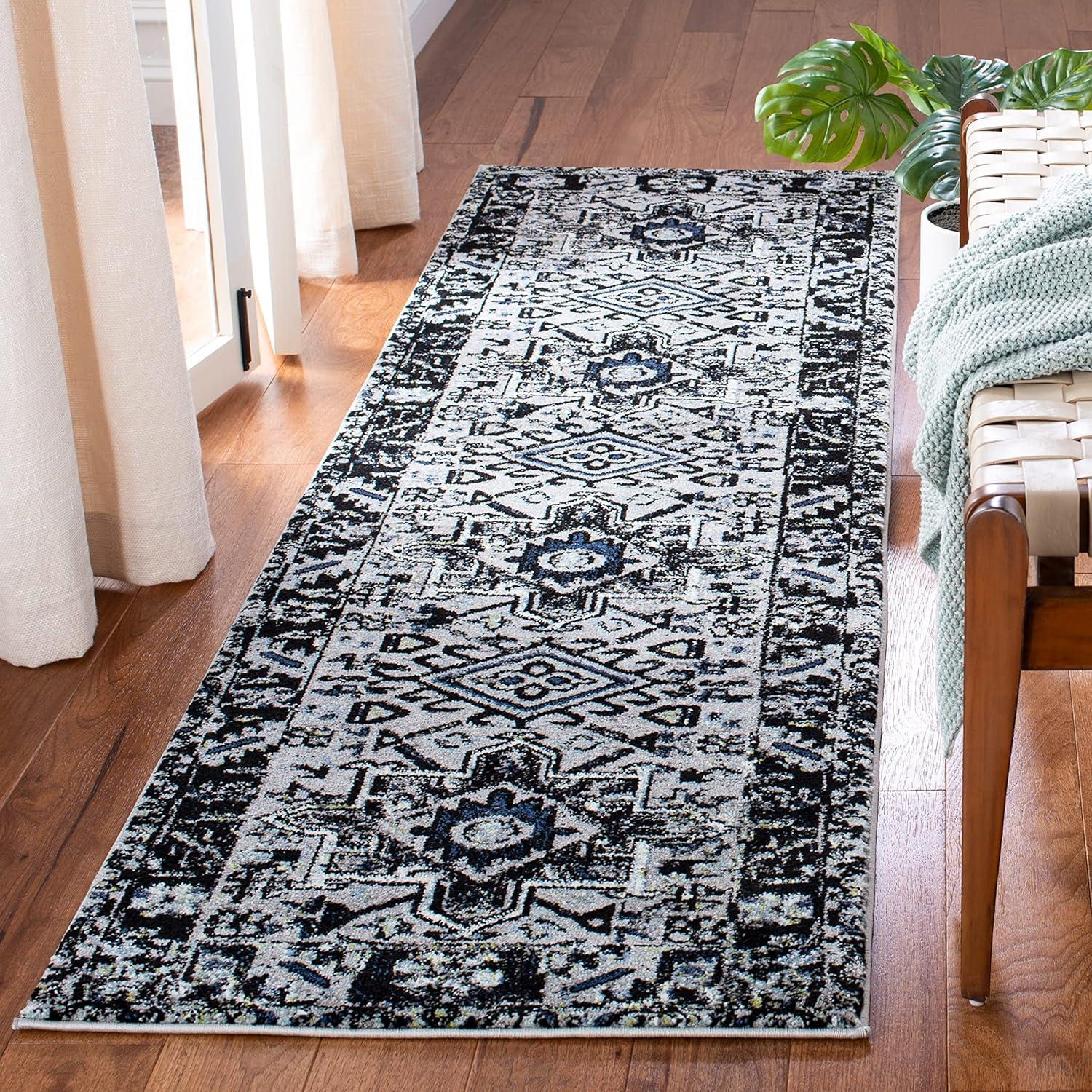 Vintage Light and Dark Grey Oriental Runner Rug