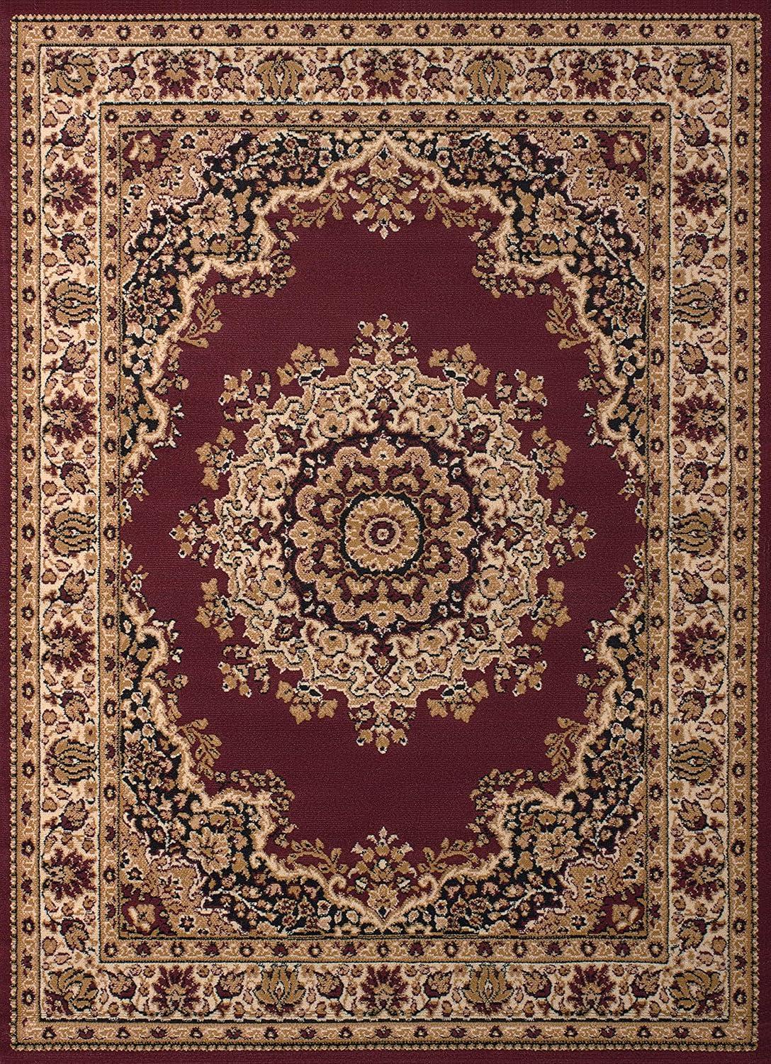 Dallas Floral Kirman Burgundy Rectangular 5' x 7' Synthetic Rug