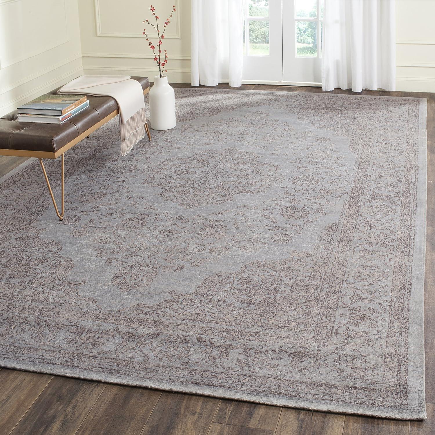 SAFAVIEH Classic Vintage Ivonette Overdyed Border Cotton Area Rug, Grey, 4' x 6'