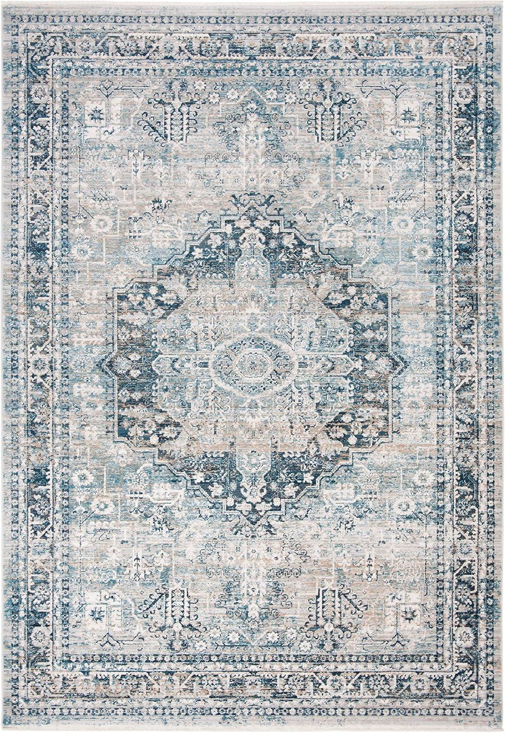 Elegant Victoria Distressed Blue & Grey Synthetic Rug - 4' x 6'