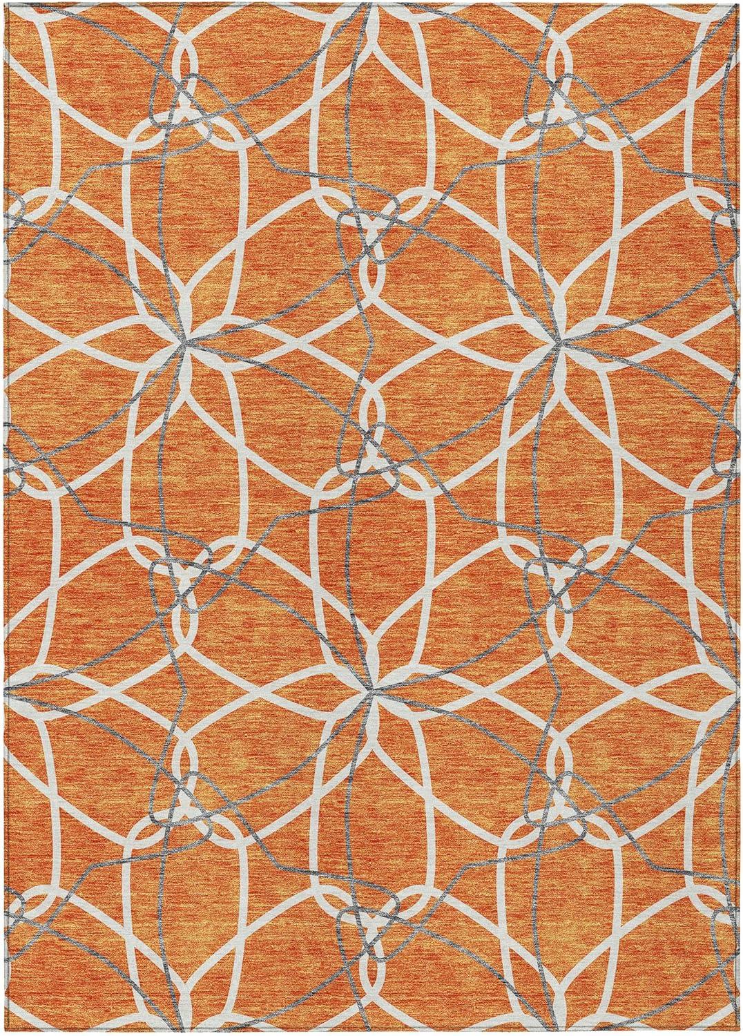 Orange Geometric Synthetic Indoor/Outdoor Washable Rug 2'6" x 3'10"