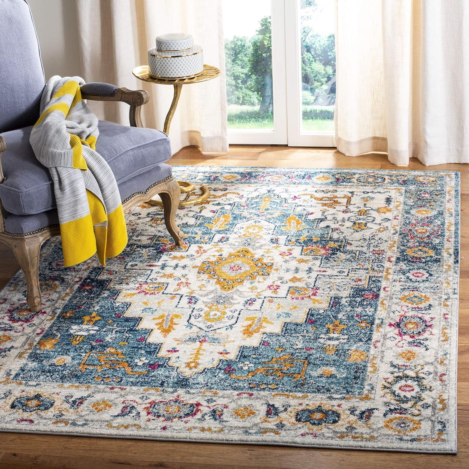 Madison MAD156 Power Loomed Indoor Area Rug - Turquoise/Ivory - 4'x6' - Safavieh