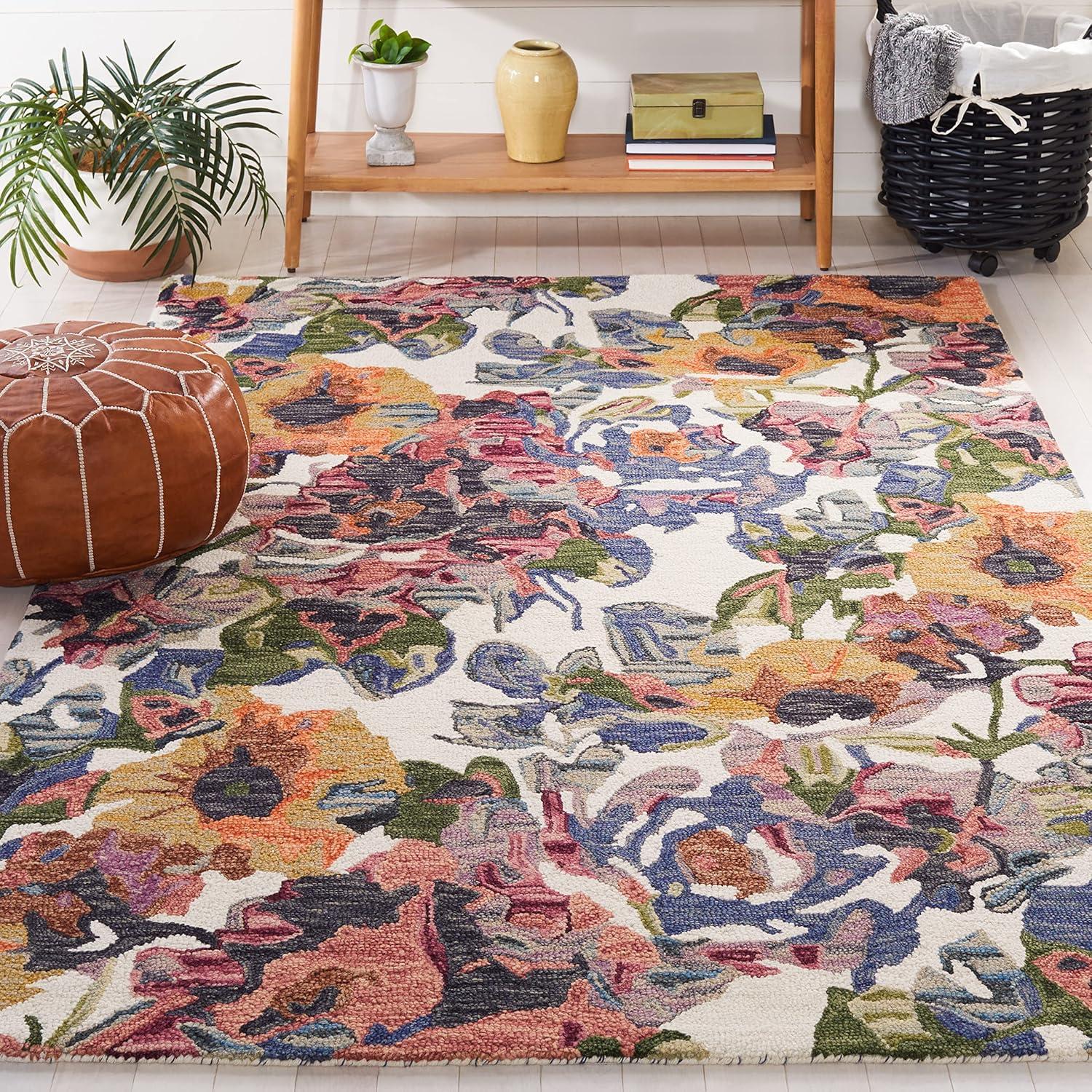 SAFAVIEH Blossom Ewart Floral Area Rug, Light Blue/Rust, 5' x 8'