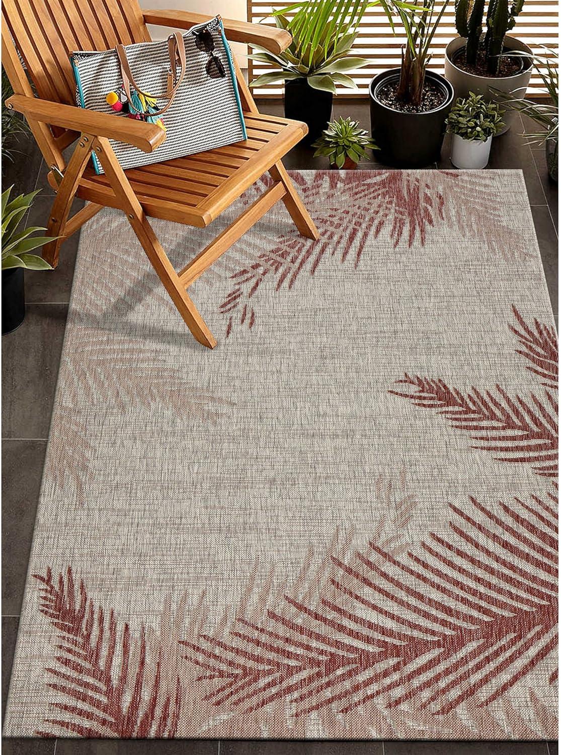 Ox Bay Carmindy 7'9" x 9'5" Red Tropical Palms Indoor/Outdoor Area Rug